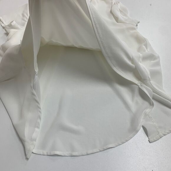 Monteau Blouse Women XS Extra Small White Split Front Chiffon Layer Short Sleeve - Picture 11 of 14